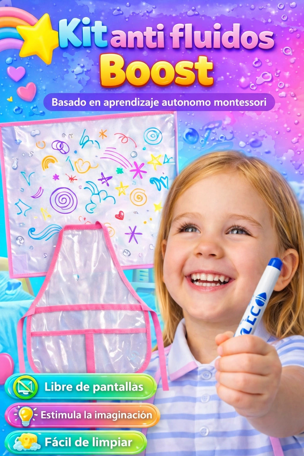 kit: Tablero + Delantal + 2 Marcadores GRATIS