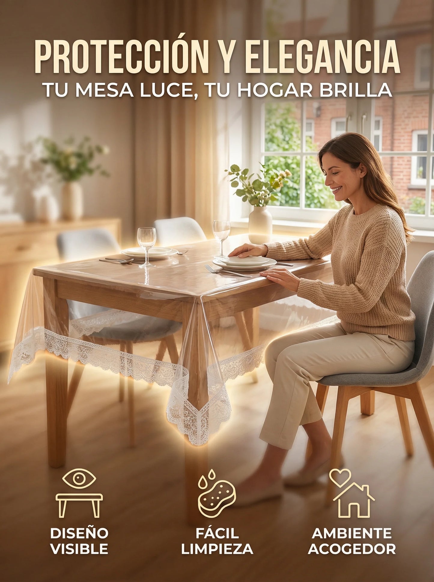 MANTEL TRANSLÚCIDO EN VINILO CON ENCAJE